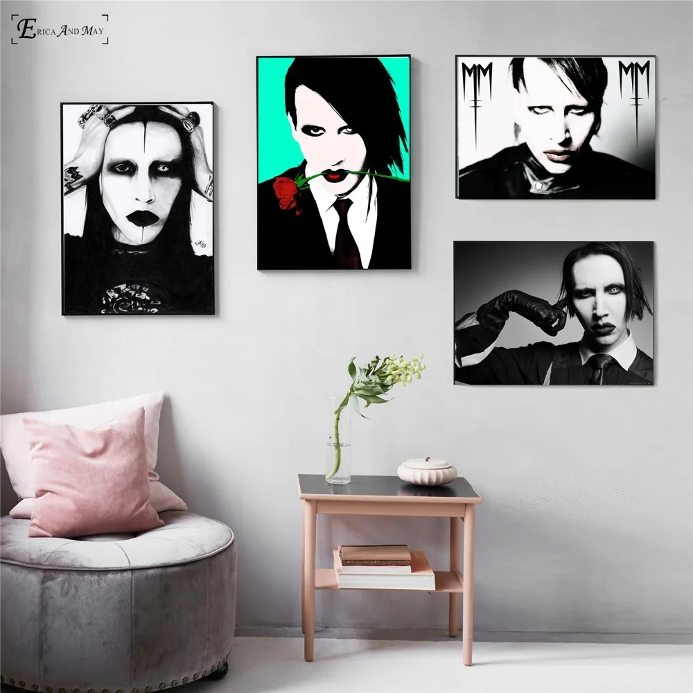Черно белая картина Marilyn Manson постеры и принты на холсте для гостиной без рамки