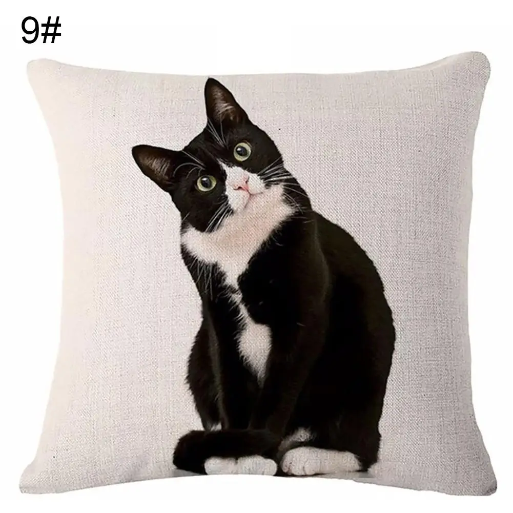 

Cushion cover Lovely Cat Print Linen Pillow Case Throw Cover Fashion Cartoon Cat Pattern Square Pillowca
