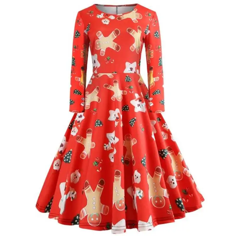 Elegant Women Dress 2018 Autumn Bodycon Long Sleeve A Line Midi Party Dress Floral Print Vintage Christmas Dresses vestidos