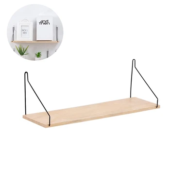 

HOT-Nordic Wooden Wall Shelf Iron Partition Board Bedroom Tv Wall Hanging Storage Shelf Rack For Home And Living Room Decorati
