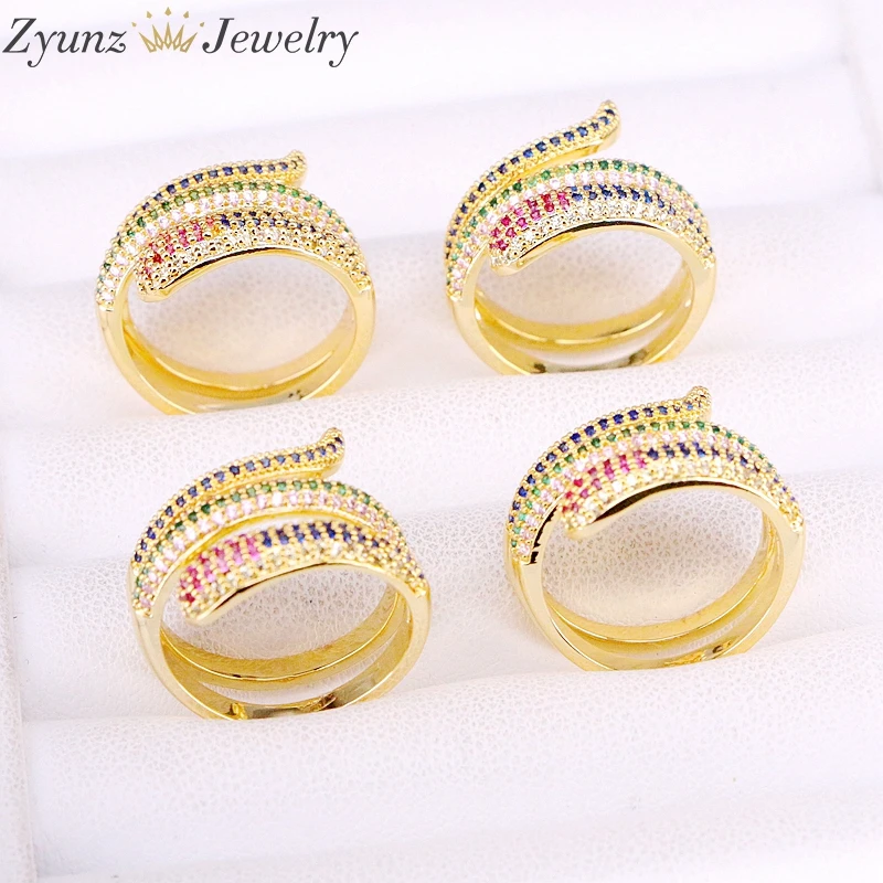 

5PCS, Fashion multi wrap micro pave cz rainbow ring trendy fashion design gold color colorful cz finger rings