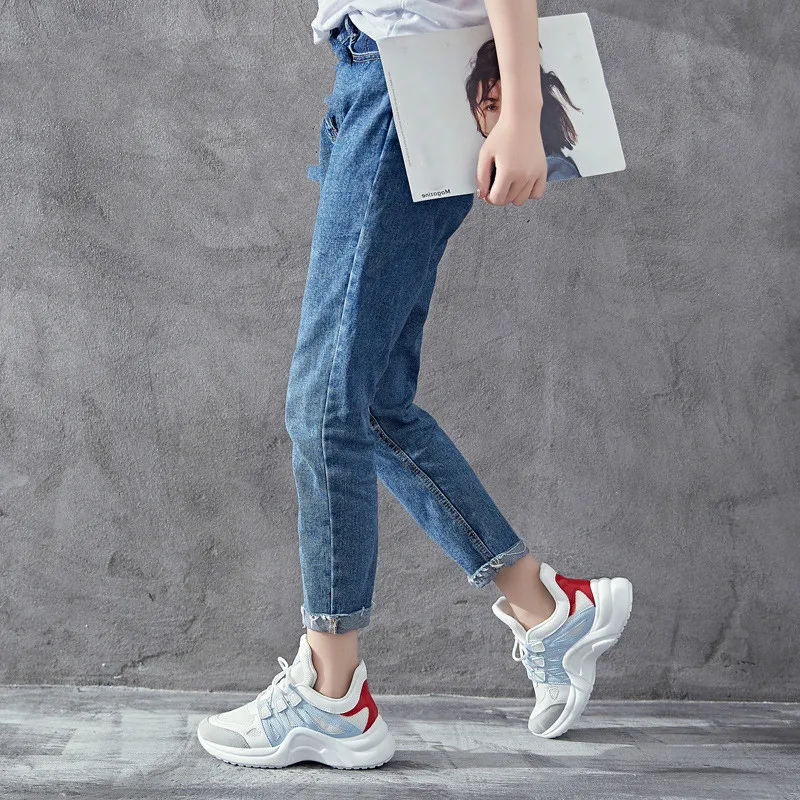 

LZJ Brand 2019 Breathable Mesh Women Casual Shoes Vulcanize Female Fashion Sneakers Lace Up High Leisure Footwears 11.11