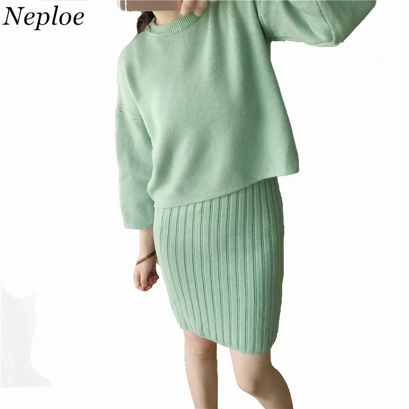 

Neploe 2019 New Autumn Sweater Sets Female Fashion Two Pieces Long Sleeve Short Pullover Sweater & Long Knit Vest Sweater 65816