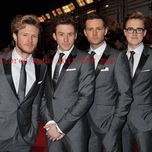 Новые модные смокинги для жениха, серый заостренный лацкан, праздничная одежда, костюм жениха для свадебной вечеринки, мужской костюм, мужской свадебный костюм(пиджак+ брюки+ галстук