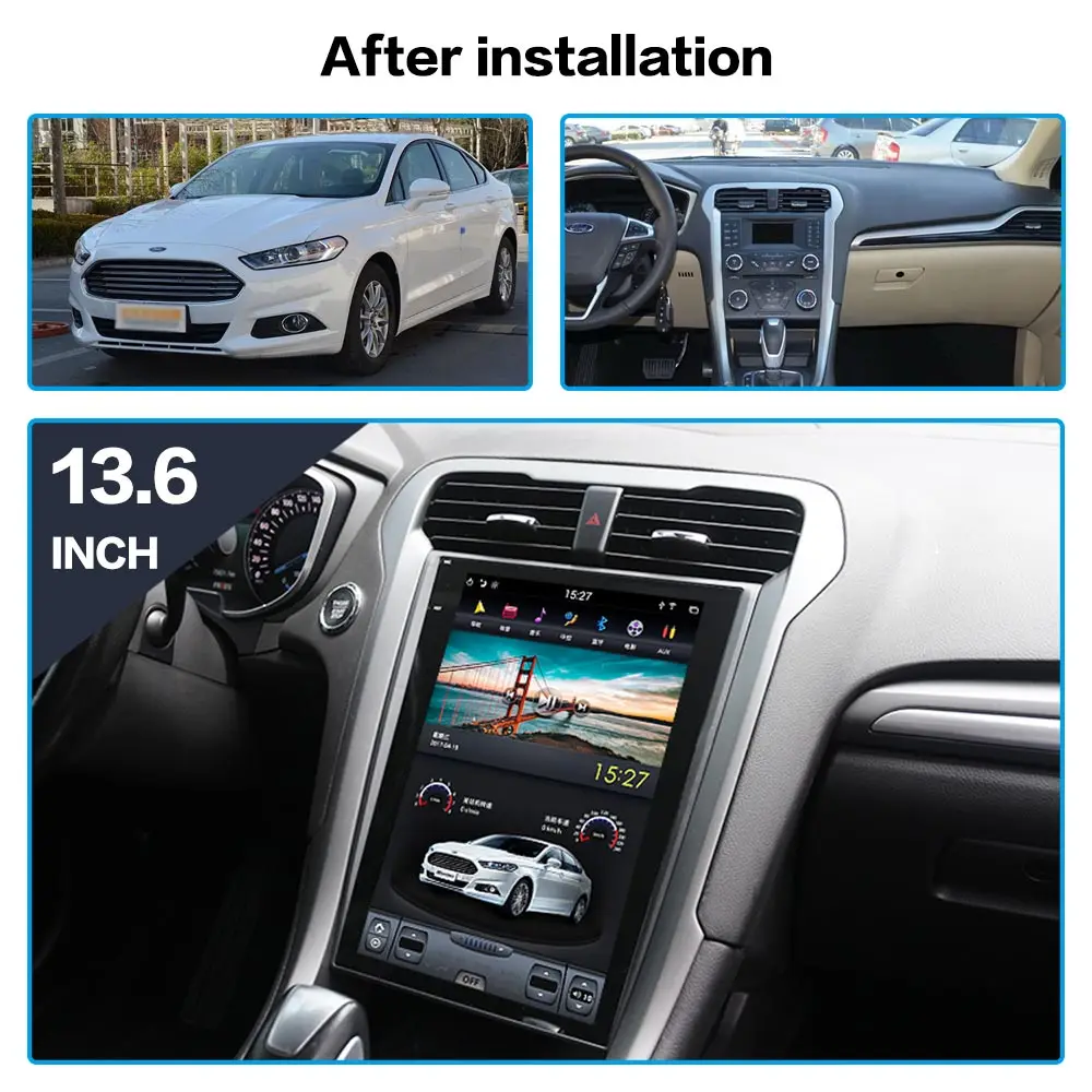 Cheap Tesla style Android 6.0 Car GPS Navigation FOR Ford Mondeo Fusion MK5 2017 2018 2019 car radio stereo BT no dvd player head unit 3