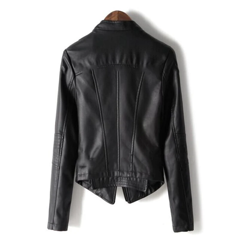 Motocycle Autumn Women Jacket Faux Leather Solid Black Slim Ladies Outwear Coat Short