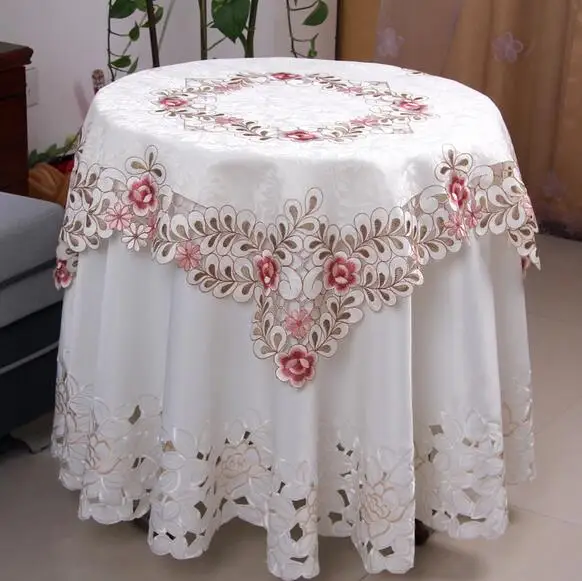  Embroidered Floral Lace Tablecloth Europe Style Edge Dustproof Table Cloth for Wedding Home Party T