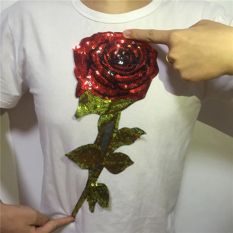 

1 pc Large size Rose patches for clothing iron flowers Embroidered Iron On Patches Flower Appliques DIY Accessory free shipping