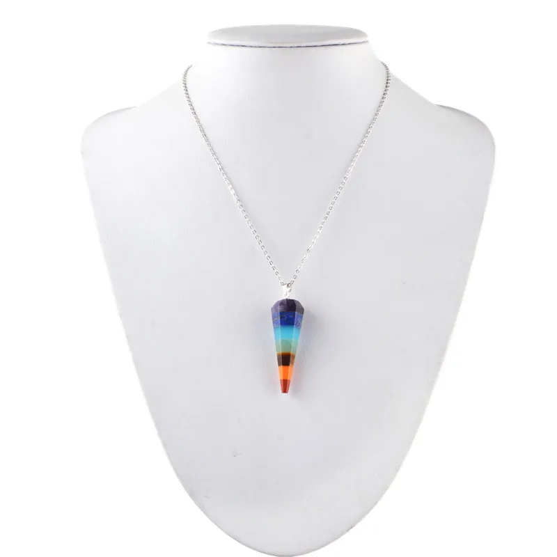 

Reiki 7 Chakras Natural Stone Pendulum Yoga Necklace Hexagon Prism Quartz Crystal Pendant Healing Charms