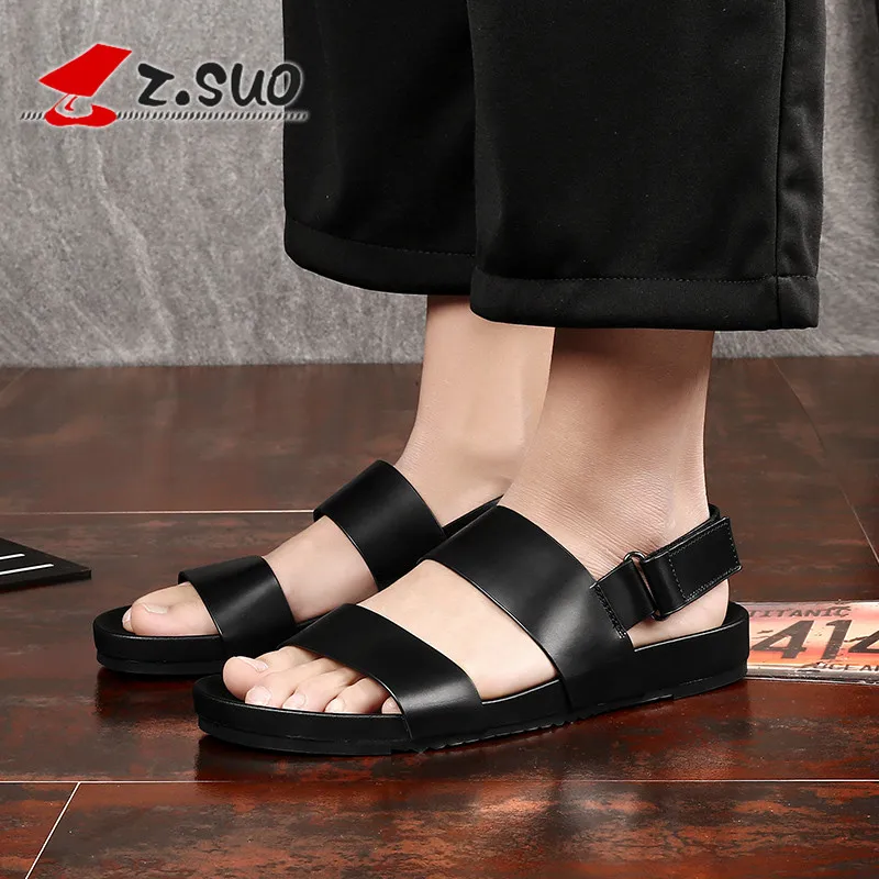 

New Fashion Genuine Leather Men's Sandals Soft Comfortable Cow Leather With Back Hook & Loop Men Sandal Shoes