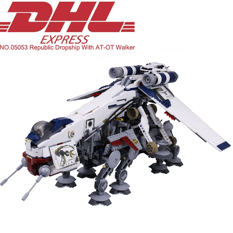 

Lepin 05053 Star Wars Republic Dropship With AT-OT Walker Set Model Building Kit Blocks Bricks Toy For Children Compatible 10195