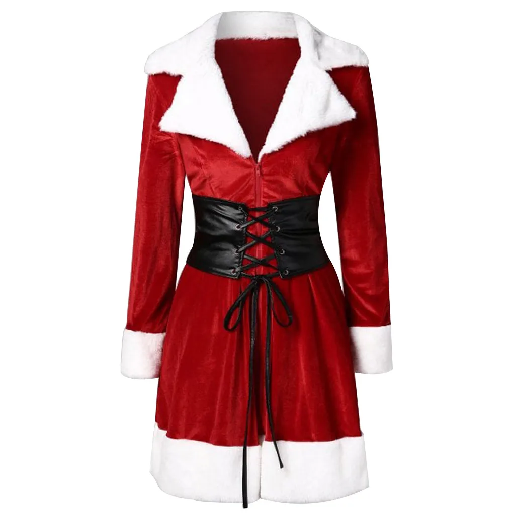 New Fashion Women Santa Coat Christmas Faux Fur Jacket Velvet Coat With