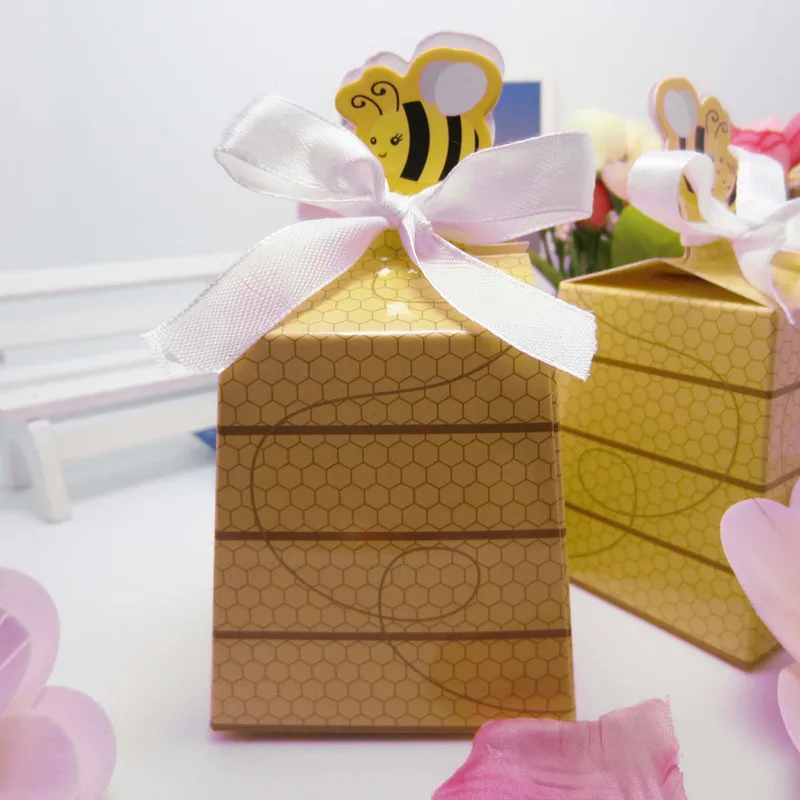 50/100 шт Большой пчелы Европейский Стиль сувениры деко Mariage свадебные шоколадные конфеты драже печенья Коробки Подарочная коробка с белой лентой