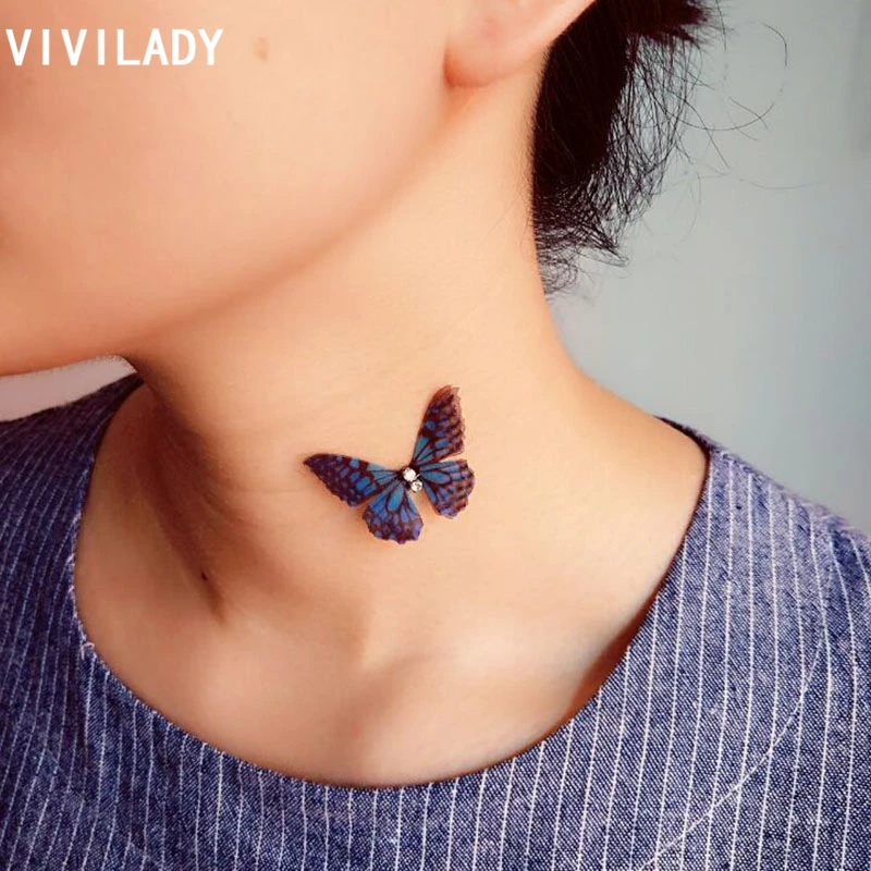 

VIVILADY Trendy Cute 3D Butterfly Choker Necklace Women Girl Crystal Handmade Lace Jewelry Summer Holiday Gifts