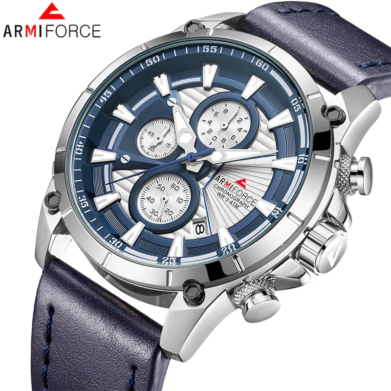 الرجال الساعات ARMIFORCE الأزياء ساعة كوارتز الرجال العسكرية جلدية كرونوغراف ساعات يد رياضية الذكور ساعة Relogio Masculino