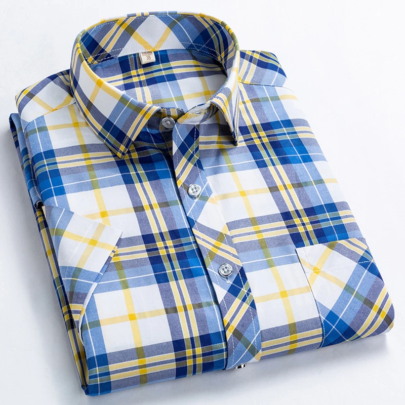 LISIBOOO Новая мода весна и лето мужская рубашка с коротким рукавом Тонкая Flt Мужская Повседневная деловая рубашка мужская клетчатая рубашка