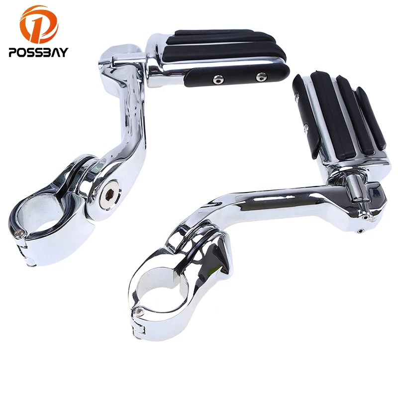 POSSBAY Chrome Aluminum Rubber Long Highway Foot Pegs Motorcycle Foot