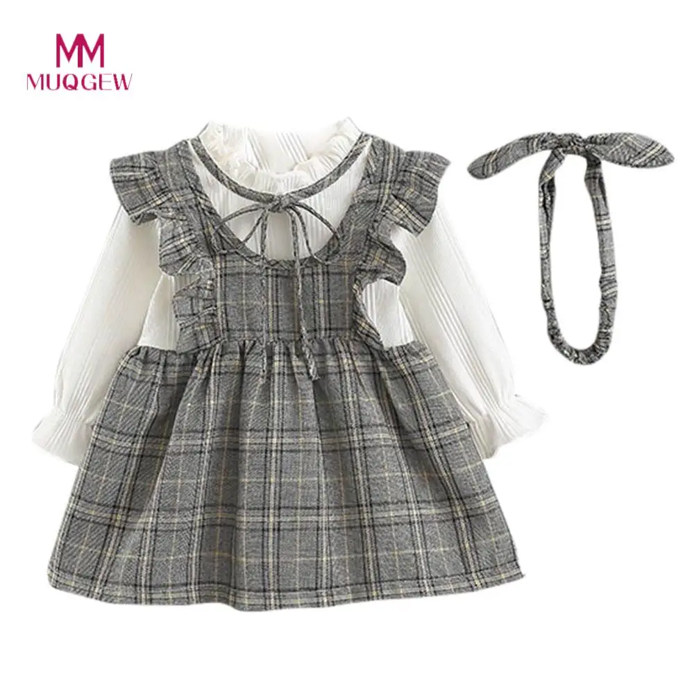 

Baby Girl Clothes Hot Sale Long Sleeve Cotton Striped Baby Girl Long Sleeve Stripe Bow Party Princess Dress+Headbands Set