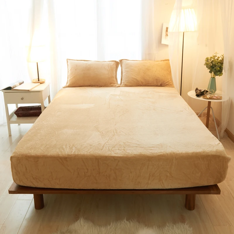 

Camel Solid Color Fashion 3Pcs Polyester Flannel Fabric Fitted Sheet Mattress Cover Four Corners With Elastic Band Bed Sheet