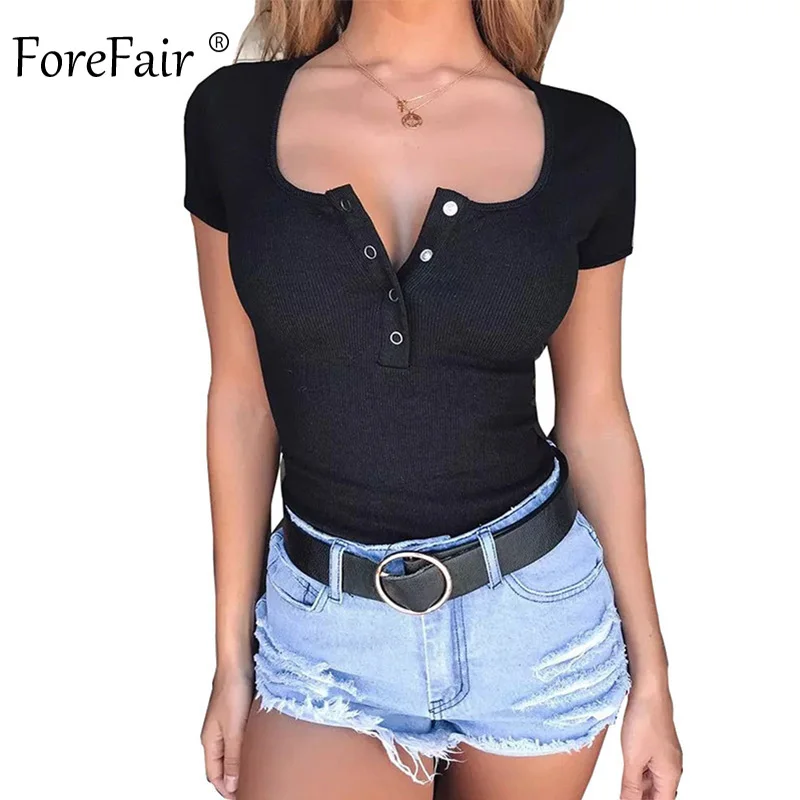 Женский боди с круглым вырезом Forefair однотонный облегающий короткими рукавами и