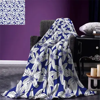 

Navy Throw Blanket Tropical Hibiscus Flower Petals Exotic Blossoms Hawaiian Holiday Style Image Warm Microfiber Blanket