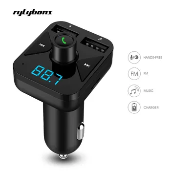 Rylybons Wireless FM Transmitter FM Modulator Handsfree Car Kit Bluetooth 3.5mm Aux Bluetooth Car MP3 Player TF USB Car Charger