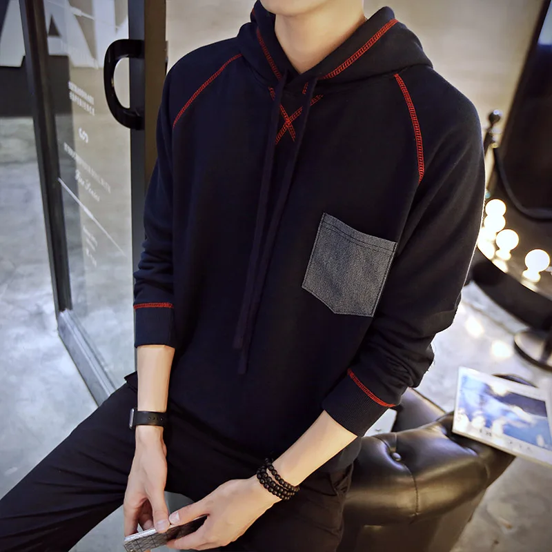 Autumn Men Hoodies Sweatshirts Striped Slim Casual Youth Long Sleeve Pocket Jogger Hooded