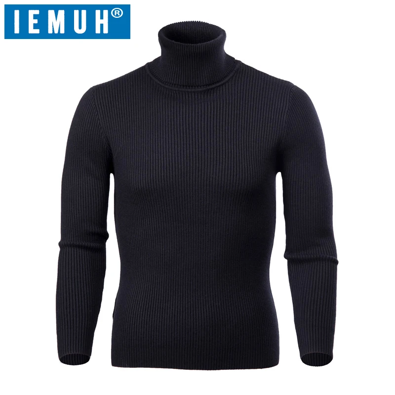 

IEMUH Winter Thick Warm Cashmere Sweater Men Turtleneck Mens Sweaters Slim Fit Pullover Men Classic Wool Knitwear Pull Homme