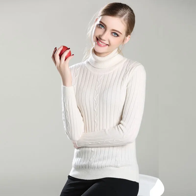 

New Arrived 100% Pure Cashmere TOP quality Knitted thick turtleneck Pullovers thick slim string sweaters women lady's wholesale