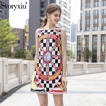 

Svoryxiu Runway Designer Summer Mini Dresses Women's Milan Catwalk Sleeveless Diamond Luxury Dress Vestido Sin Mangas