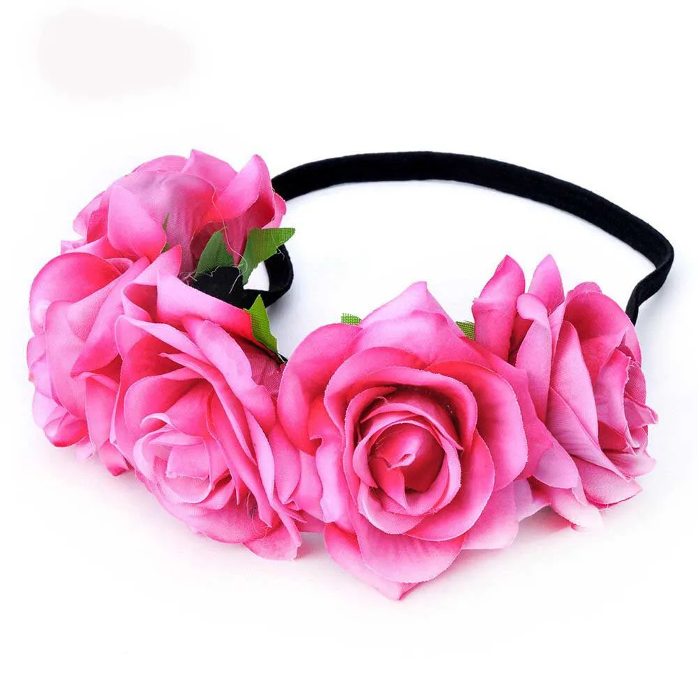Fascia Floreale Per Capelli Bohemien Con Fiori Rosa - Cerchietto Morbido Per Damigella E Matrimonio