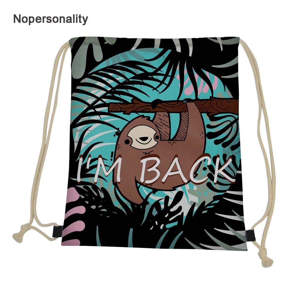 Nopersonality Cute Sloth Print Drawstring Bag for Women Portable Kids Travel Storage Bag Daily Cinch Sack