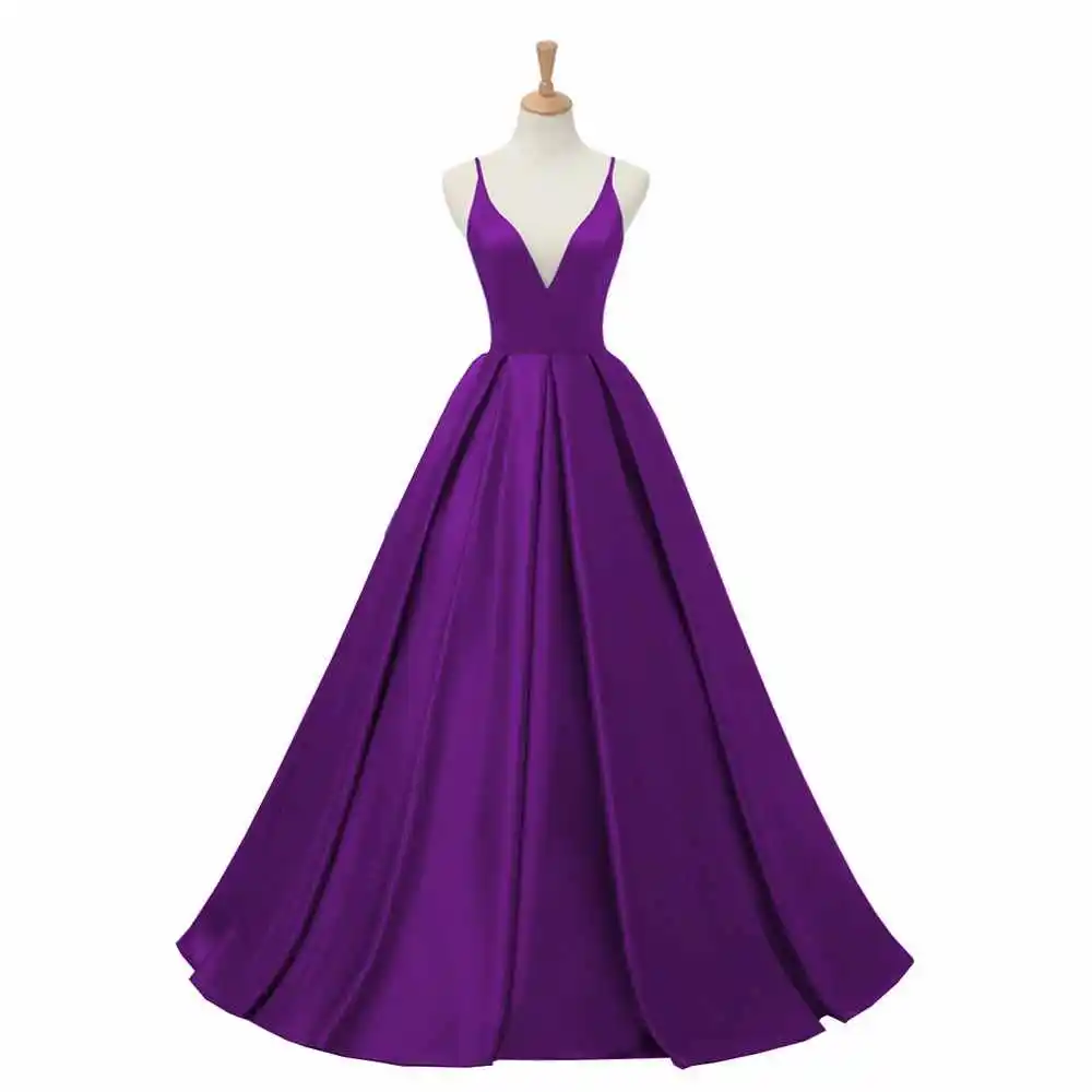 YNQNFS ED144 Настоящее Vestidos Festa Robe de Soiree атласное с v-образным вырезом фиолетовое простое вечернее платье для выпускного вечера - Цвет: Фиолетовый