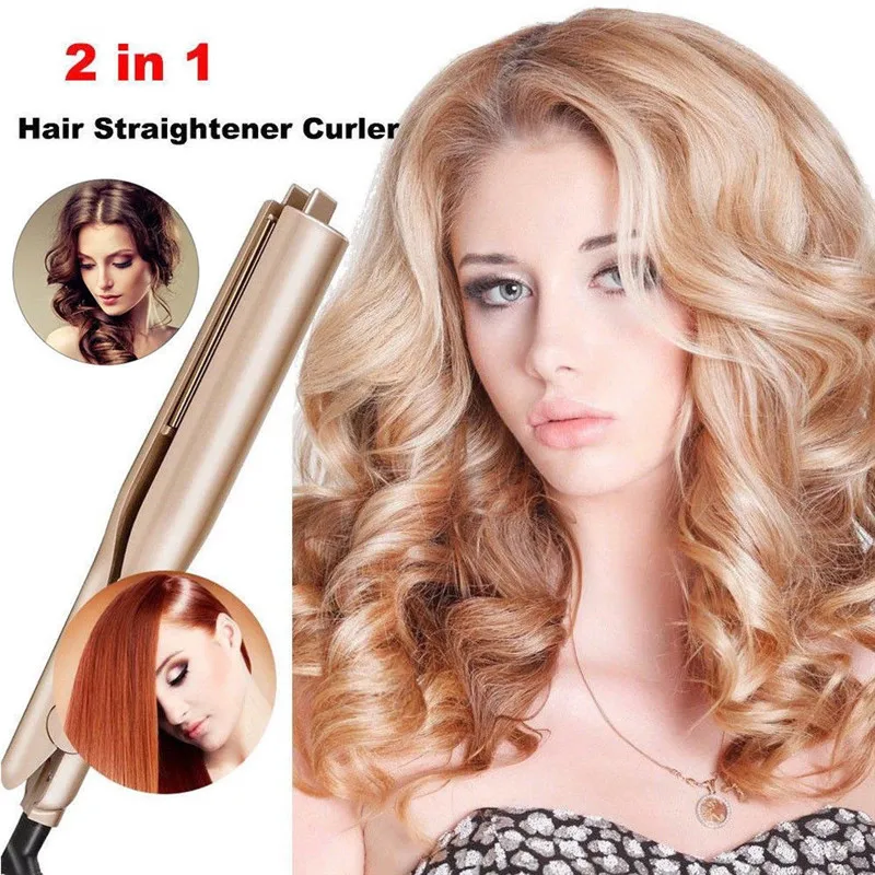

2019 New Negative Ions 2 in1 Hair Straightener And Curling Iron Hair Curler Tool