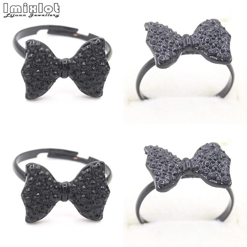 Горячая Мода милый черный бант регулируемый галстук-бабочка кольцо ювелирные изделия для женщин новые женские вечерние кольца
