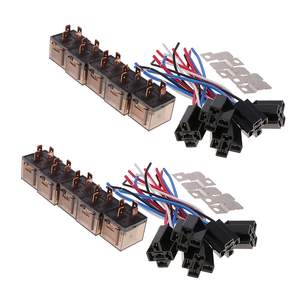 10 Pieces DC12V 80Amp Car SPST Automotive Relay 4Pin and 4 Wires Harness Socket Kitsin Relays