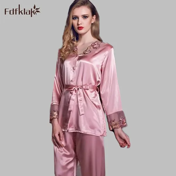 2017 Womens Silk Satin Pajamas Sets Casual Sleepwear Long Sleeve