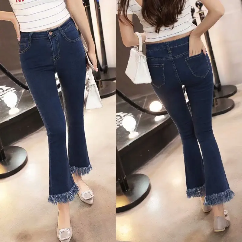 2019 Fashion High Waist Flare Women Jeans Denim Trousers Cotton Vintage Tassel Women Slim Spring Skinny Jeans Free S 2019 Fashion High Waist Flare Women Jeans Denim Trousers Cotton Vintage Tassel Women Slim Spring Skinny Jeans Free S
