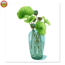 Листья лотоса цветок зеленый цветок композиция нарисованная на холсте Цифровая живопись известные картины Абстрактная живопись цвет гитары