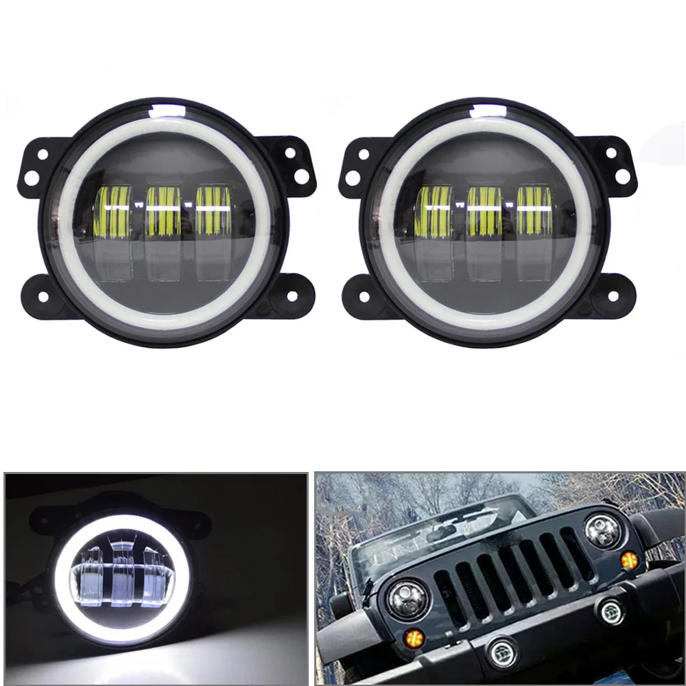 4 Inch Round Led Fog Lights 30W 6000K White Halo Ring DRL Off Road Fog font