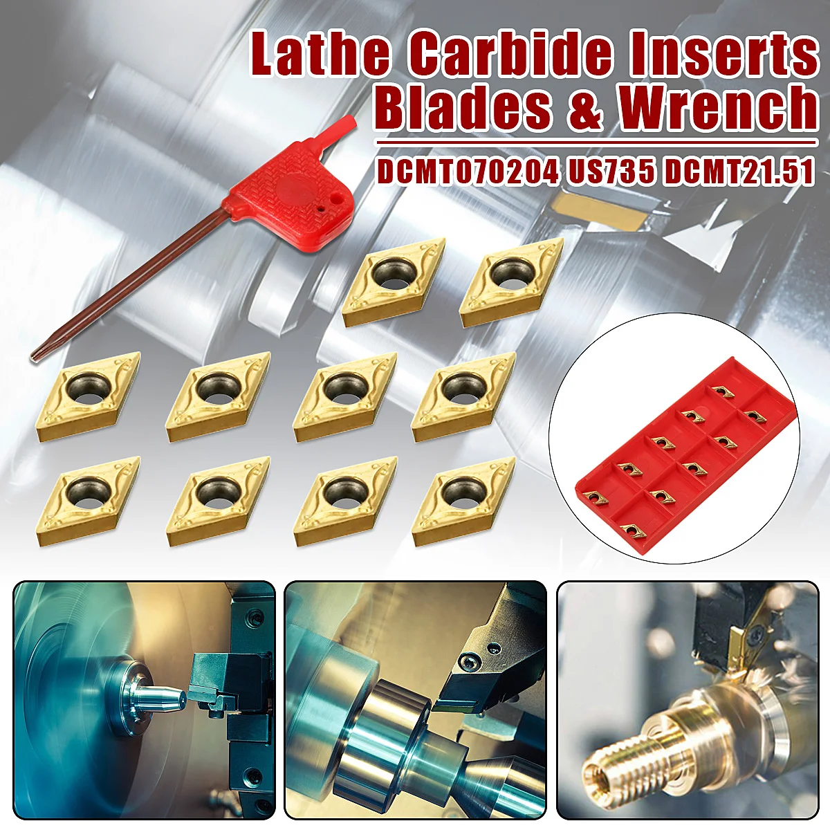 10pcs/box Gold DCMT070204 US735 DCMT21.51 Carbide Insert Blades For