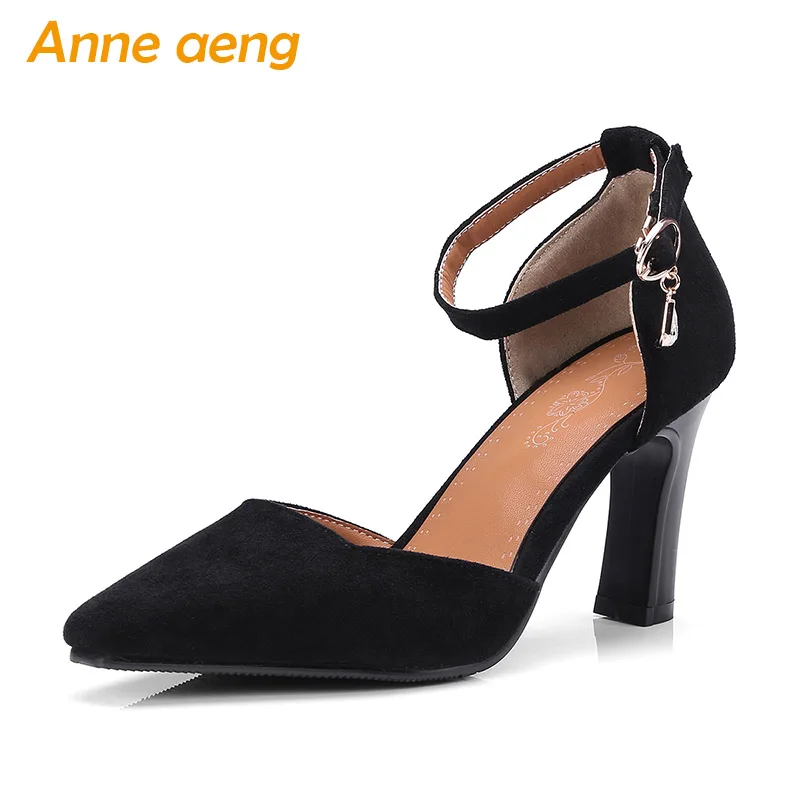 

2019 New Summer Women Sandals High Square Heel Buckle Strap Cover Heel Fashion Sexy Ladies Women Shoes Black Sandals Big Size
