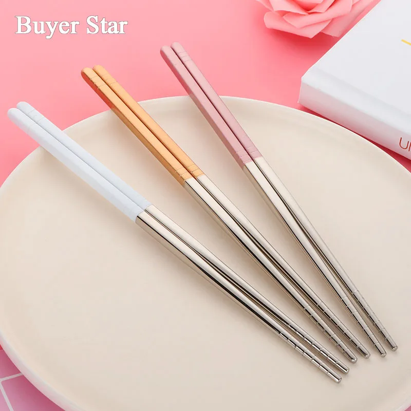 

Buyer Star Stainless Steel Chinese Traditional Chopsticks 18/10 Antiskid Stick Sushi Food Noodle Japanese Korean Hashi 10 Pairs