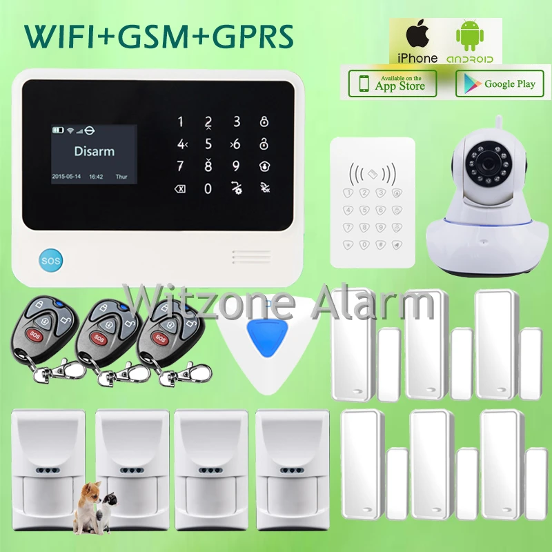 Android Iphone Controlled Wired Wireless Wifi GSM GPRS Home Security Alarm System w Pet Friendly Motion Sensor and WIFI Camera