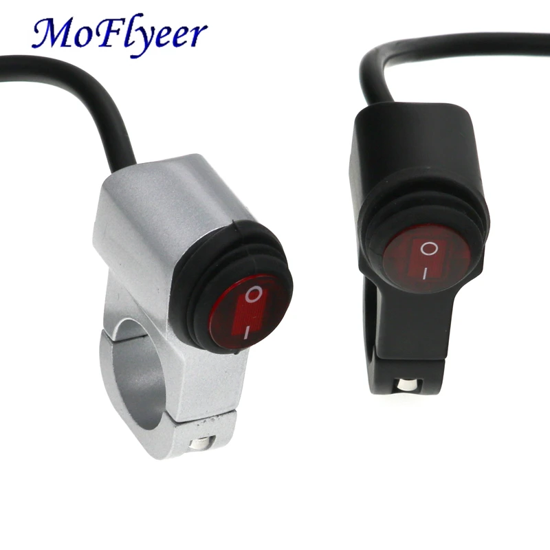 

MoFlyeer Motorcycle 7/8" 16A Waterproof Aluminium Alloy Switches 22mm Handlebar Headlight Switch and 3 Wires with Red Led Light