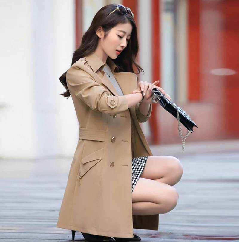 

Newest Autumn Fashion Women Classic Buttons Trench Coat Waterproof Raincoat Elegant Business Office Outerwear Slim Femme
