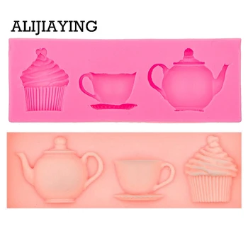 

M0571 1Pcs Silicone Molds Teapot Cup Chocolate Mold Soap Making Mould Sugarcraft Fondant Gumpaste Mold Cake Decorating Tools