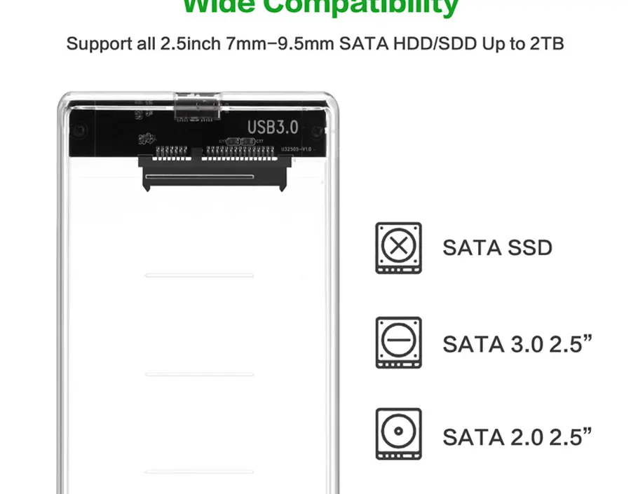 Urgrico SATA to USB3.0 Внешний 2," HDD корпус UASP ssd чехол жесткий диск чехол для samsung Seagate WD 2 ТБ жесткий диск