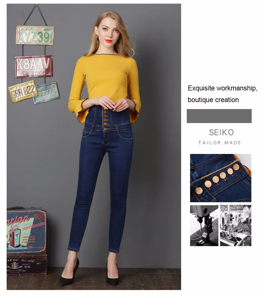 Winter Women Warm Jeans with Thicken Fleece Velvet Denim High Waist front Button back Strap Design Pencil Pants Plus Size S-6XL (20)
