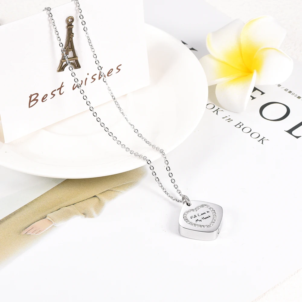 IJD9919 памятная урна для кремации с надписью Fall in Love my Heart ожерелье праха подвеска
